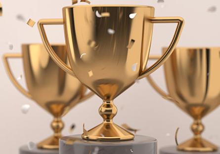 Trophies with confetti