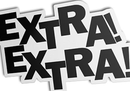 The words "Extra Extra!" in News type font
